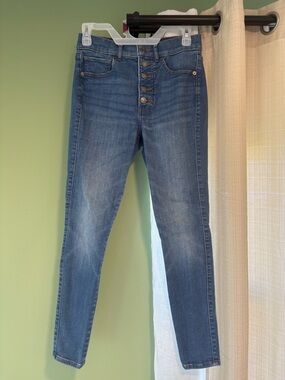 Express Women's Medium Blue High-Rise Button-Fly Skinny Jeans